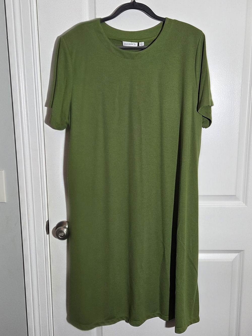 Susan Graver Womens Liquid Knit Short Sleeve Midi Dress 2X Green Stretch